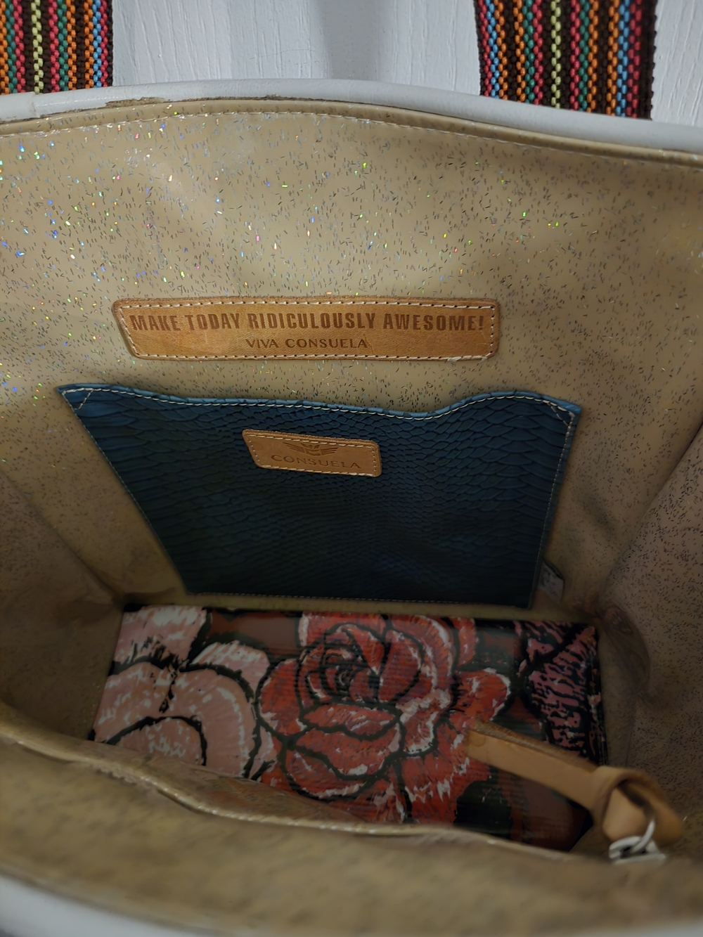 Consuela Leopard-Print Tote with Multicolor Striped Handles - Picture 2 of 4